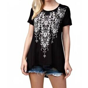 NEW VOCAL APPAREL short sleeves print top in black